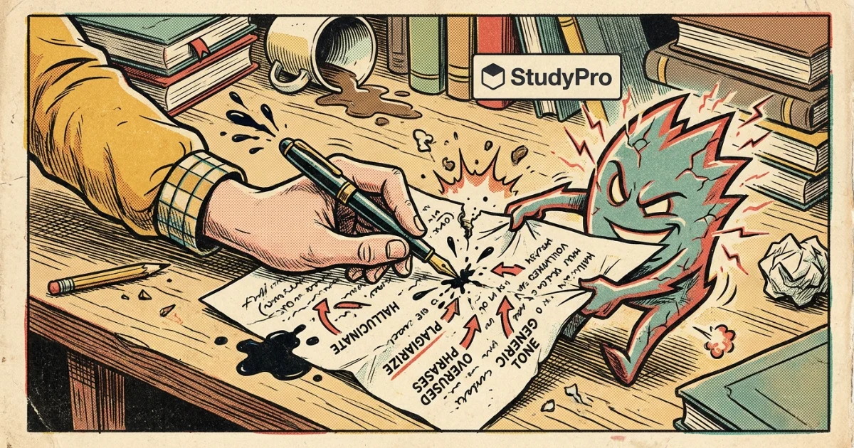 Student reviewing and correcting an AI-assisted essay draft